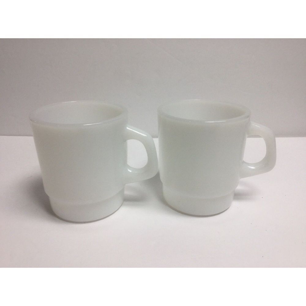 Vintage TERMOCRISA Milk Glass White STACKING MUG Mugs Set of 2
